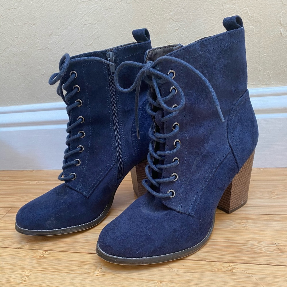Blue Suede Lace-Up Boots